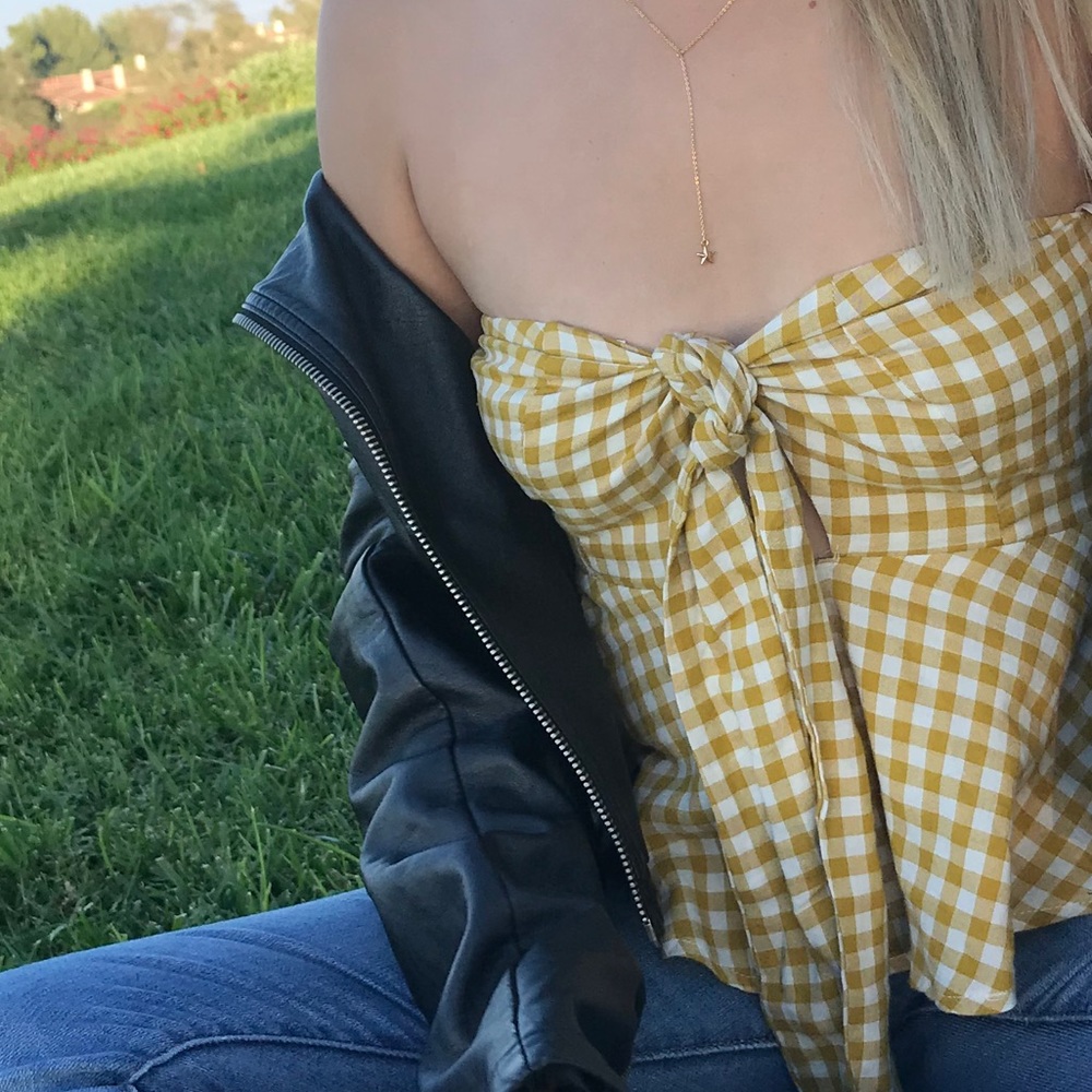 Yellow gangnam (checker) print tube top